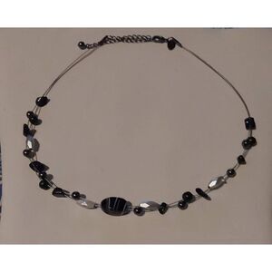 Retired Lia Sophia Flicker Gemstone~Mother of Pearl~Wood Double Wire Necklace